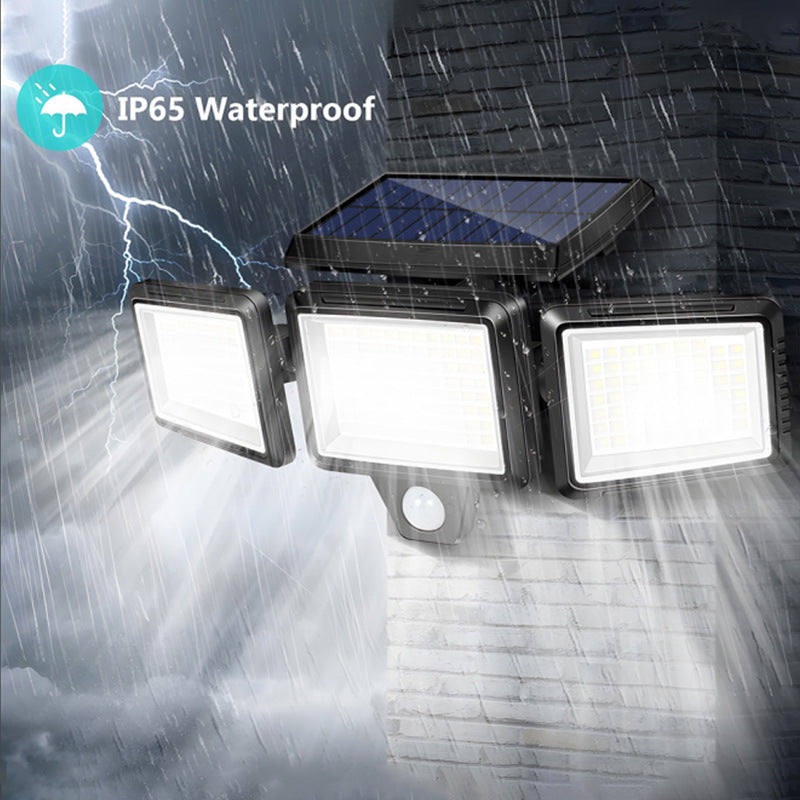 Wasserfeste LED Solar-Außenleuchte mit 3 Strahlern – 3 Lichtmodi & Bewegungsausleuchtung