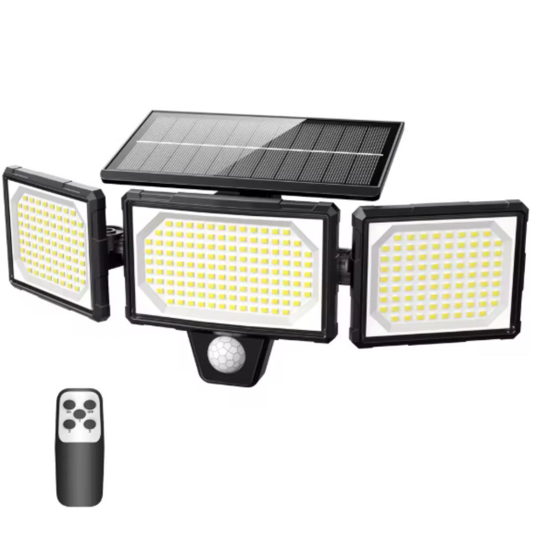 Wasserfeste LED Solar-Außenleuchte mit 3 Strahlern – 3 Lichtmodi & Bewegungsausleuchtung