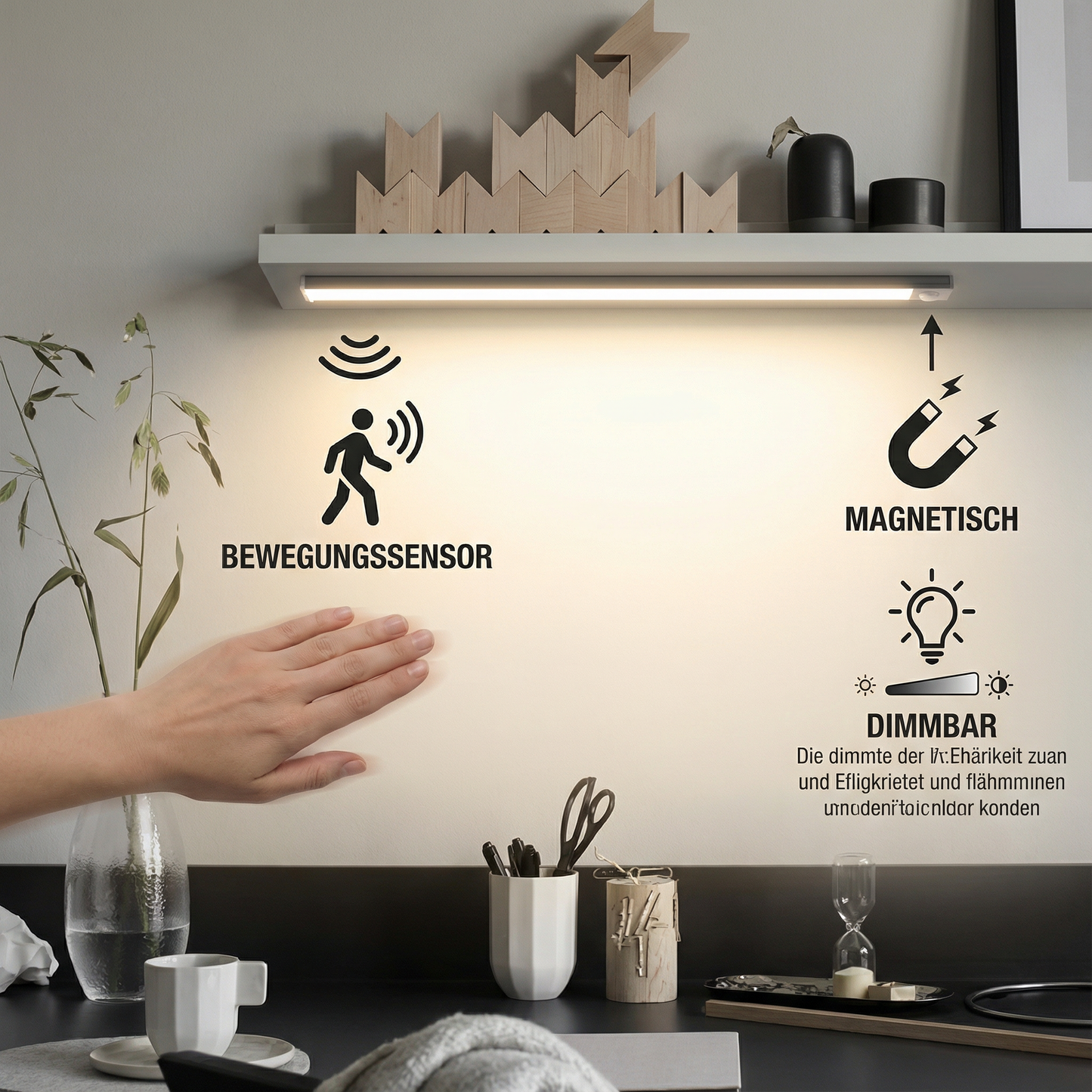 Kabellose LED-Unterbauleuchte mit Bewegungssensor – magnetisch & dimmbar