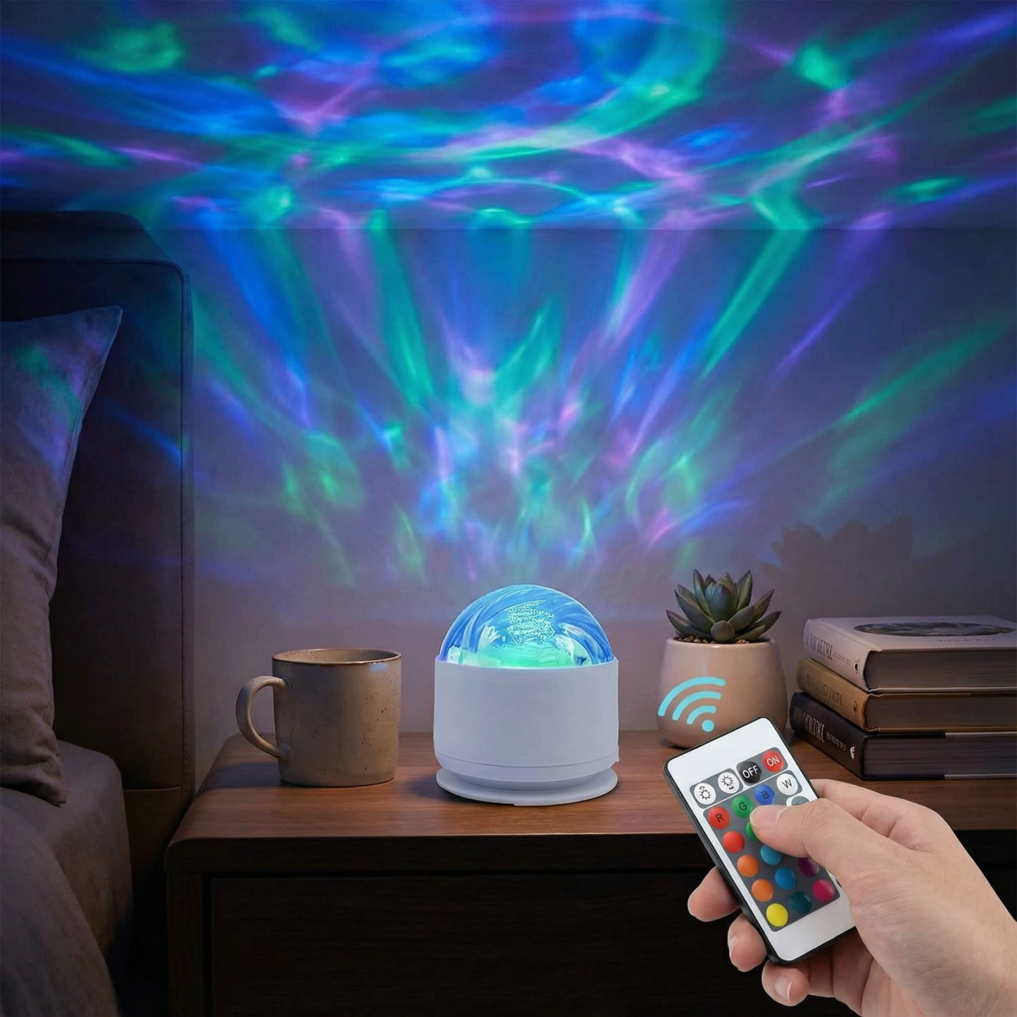 LED Nordlicht-Projektorlampe – 16 Farben & Fernbedienung