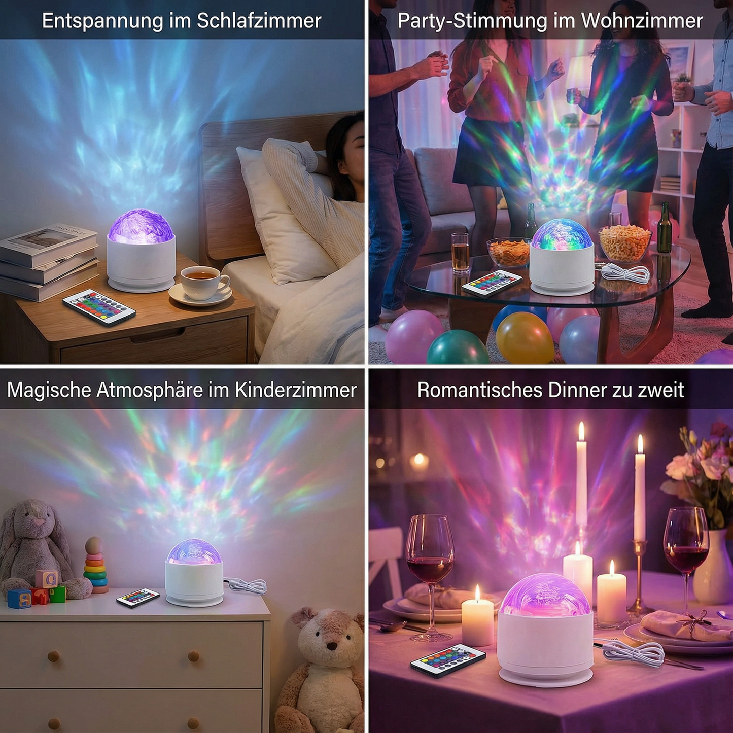 LED Nordlicht-Projektorlampe – 16 Farben & Fernbedienung