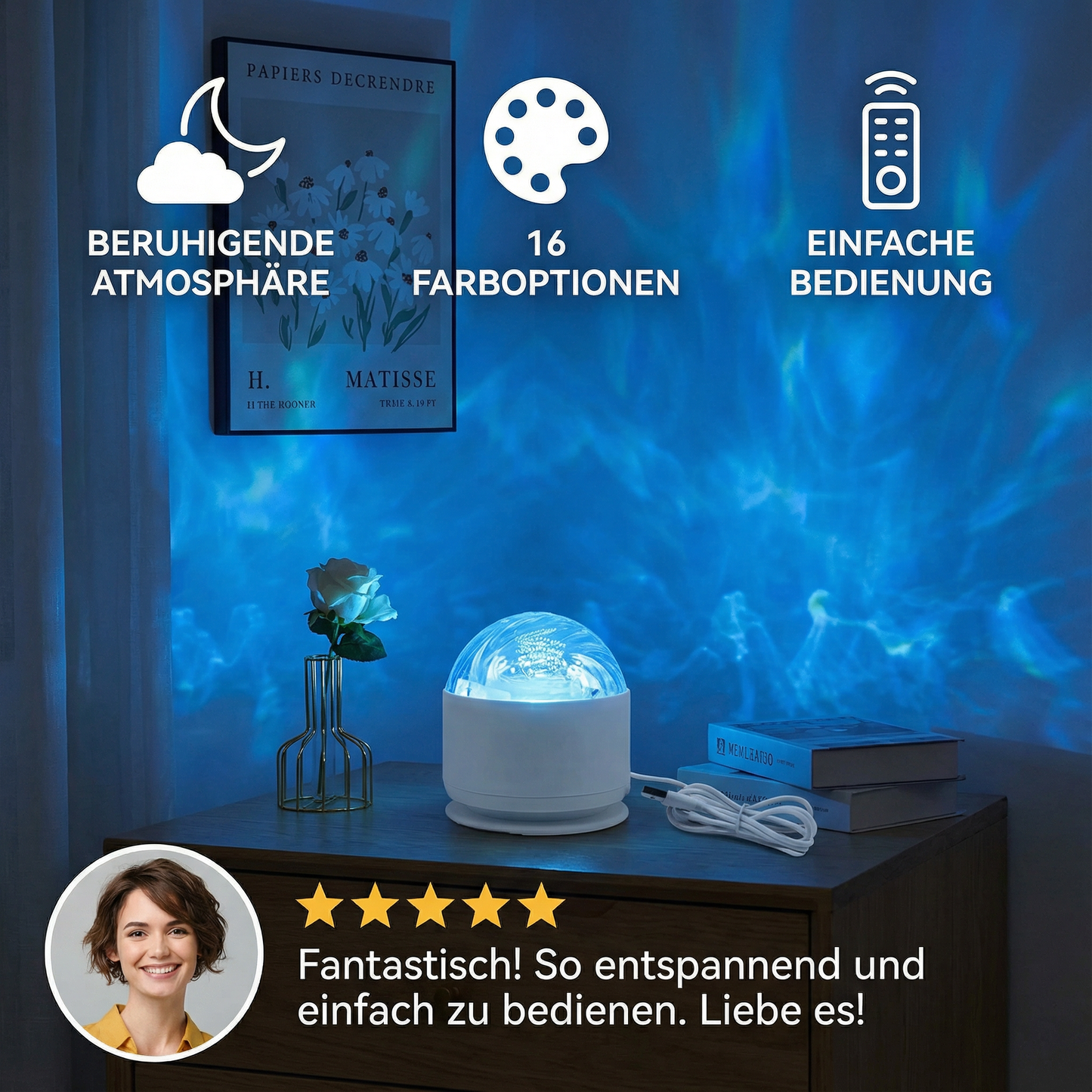 LED Nordlicht-Projektorlampe – 16 Farben & Fernbedienung