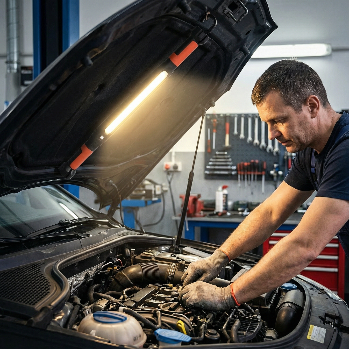 LED Akku-Arbeitslampe 3000 Lumen – Magnetfuß & Haken, 360° drehbar