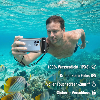 Wasserdichte Handyhülle – Transparenter Touchscreen Beutel mit Umhängeband für Strand, Schwimmen & Tauchen