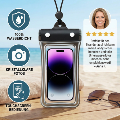 Wasserdichte Handyhülle – Transparenter Touchscreen Beutel mit Umhängeband für Strand, Schwimmen & Tauchen